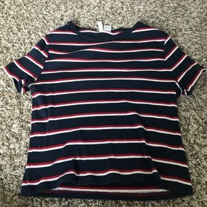 Navy Blue, Red, and White Striped Crop Top.